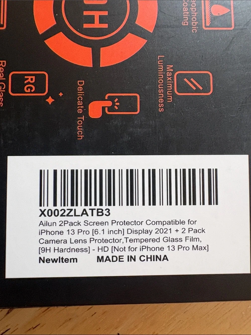 Ailun Black and Orange Tempered Glass Screen Protector Packaging